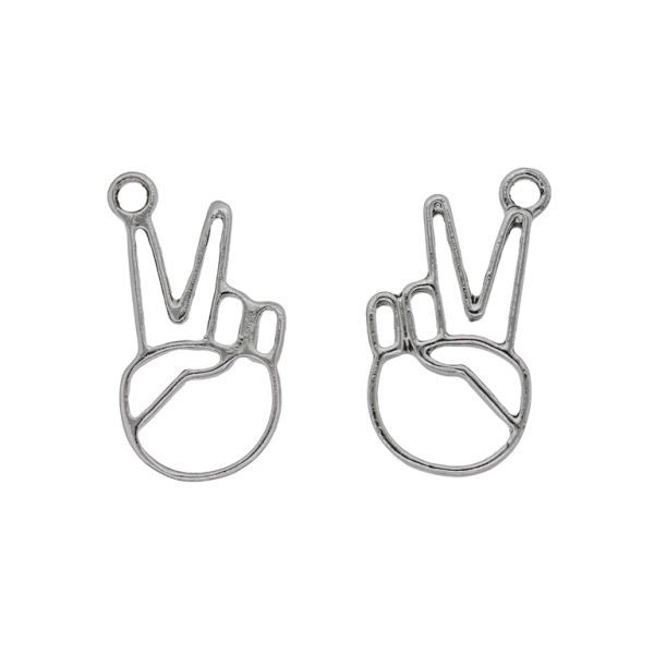 METAL BEADS - PENDANT - HAND GESTURE 02 - 15x27x2.3mm SILVER - PACKAGE 40pcs. Hole-2.5mm