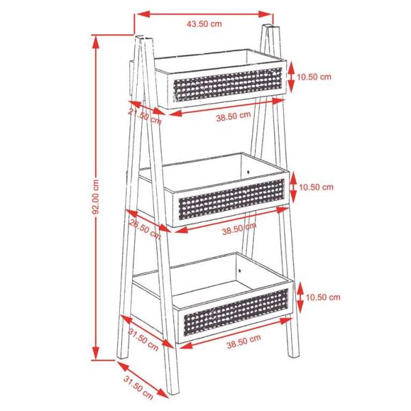 THREE TIER DECORATIVE SHELF - MODEL 01 - 43x92cm NATURAL (DARK) - 1pc.