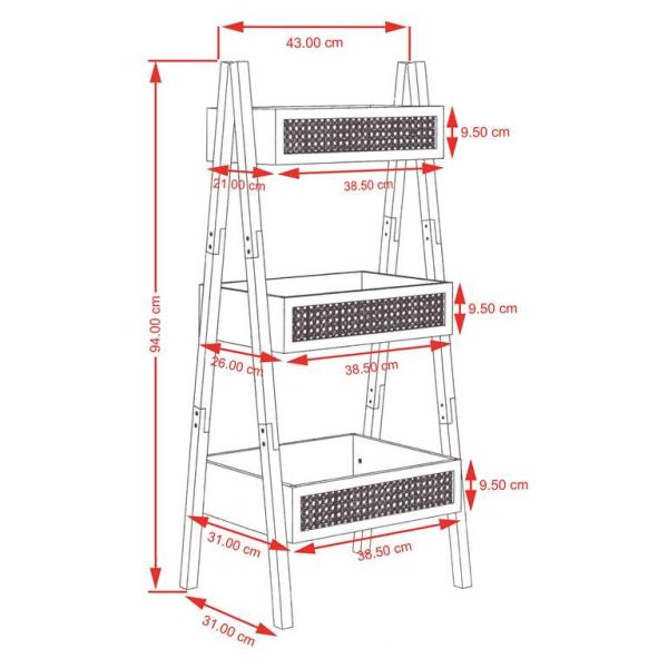 THREE TIER DECORATIVE SHELF - MODEL 01 - 43x94cm NATURAL (LIGHT) - 1pc.