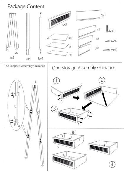 THREE TIER DECORATIVE SHELF - MODEL 01 - 43x94cm NATURAL (LIGHT) - 1pc.