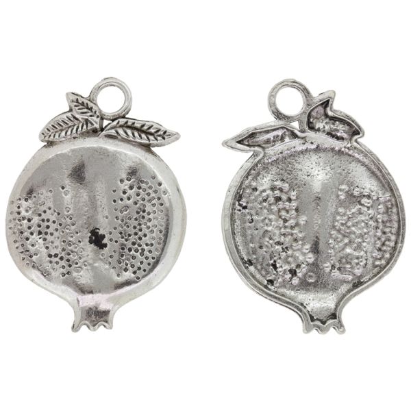 METAL BEADS - PENDANT - POMEGRANATE 02 - 28x40x3mm SILVER - SECOND-RATE - PACKAGE 20pcs. Hole-4.0mm