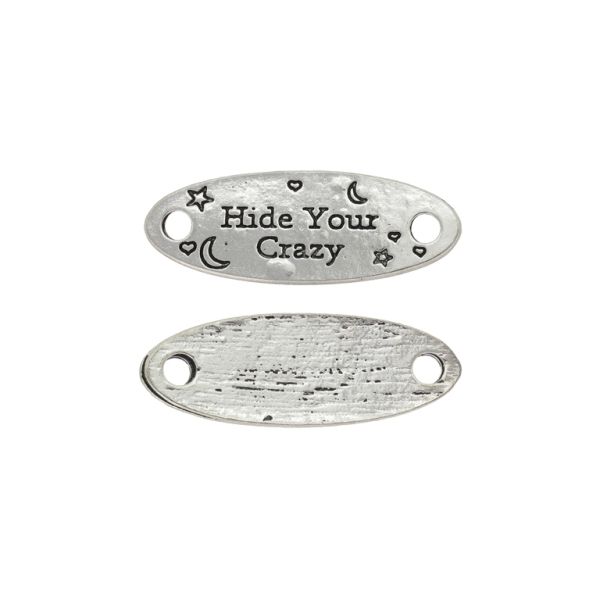 METAL BEADS - CONNECTING ELEMENT - 2 HOLES - PLATE WITH INSCRIPTION 04 - 12x34x1.3mm SILVER - PACKAGE 50pcs. Hole-3.0mm