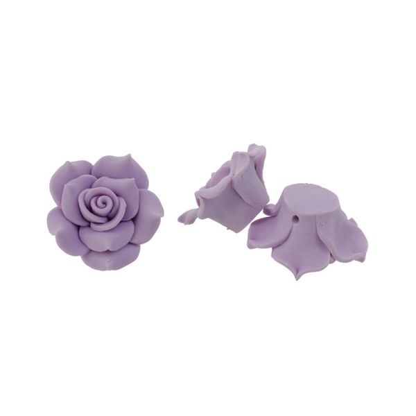 POLYMER CLAY FIMO BEADS - ROSE 01 MONOCHROME - 25x15mm PURPLE (LIGHT) 22 - 10pcs. Hole-2.0mm