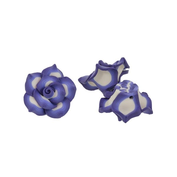 POLYMER CLAY FIMO BEADS - ROSE 01 MULTICOLORED - 26x15mm ECRU-BLUE-BLUE (DARK) 24 - PACKAGE 100pcs. Hole-2.0mm