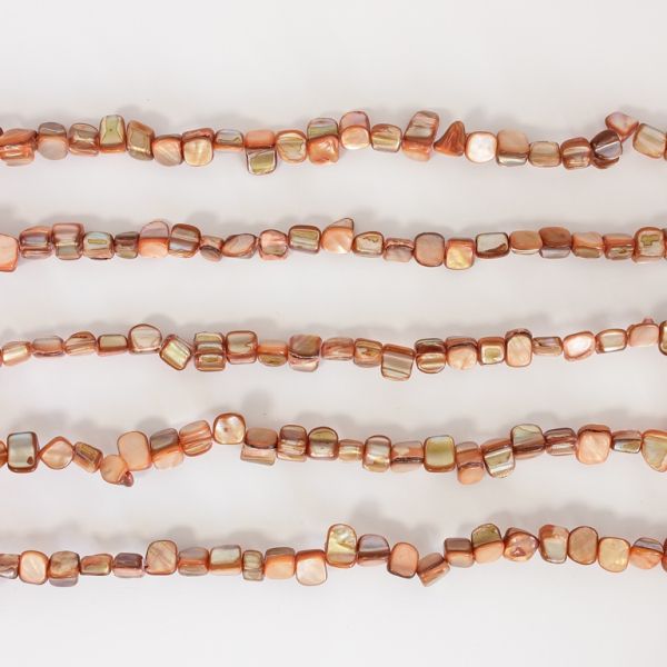 MOTHER OF PEARL BEADS - CHIPS - MODEL 01 - 8x8mm CORAL (LIGHT) 62 - PACKAGE (5x48pcs.)  Hole-0.8mm