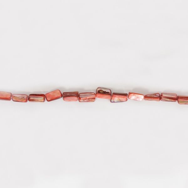 MOTHER OF PEARL BEADS - CHIPS - MODEL 01 - 8x15mm CORAL (DARK) 48 - STRING (26pcs.)  Hole-0.8mm