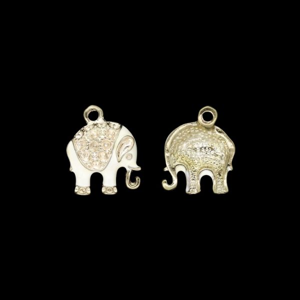 METAL BEADS WITH ENAMEL - PENDANT - ELEPHANT 08 - 14x18x4mm GOLD AND ECRU - PACKAGE 30pcs. Hole-2.0mm