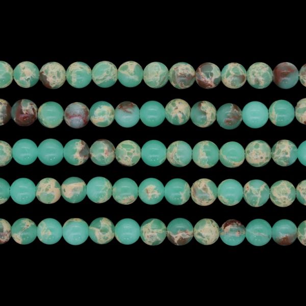 NATURAL STONE BEADS - JASPER IMPERIAL GREEN AND BEIGE - 6mm - PACKAGE (5x64pcs.) Hole-1.0mm