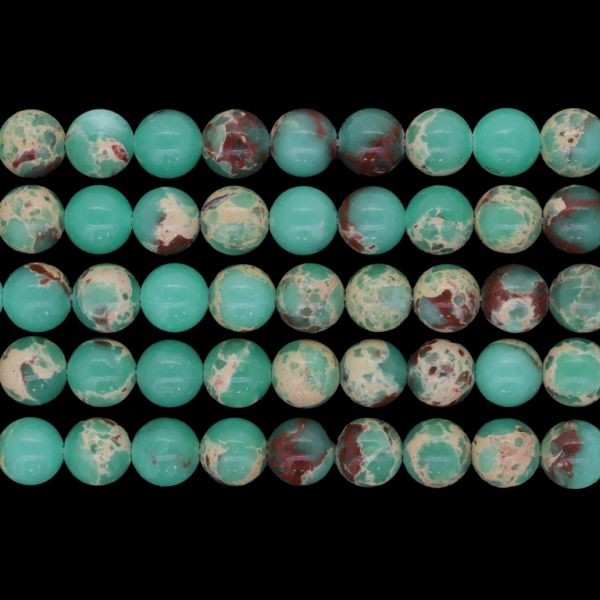 NATURAL STONE BEADS - JASPER IMPERIAL GREEN AND BEIGE - 8mm - PACKAGE (5x48pcs.) Hole-1.0mm