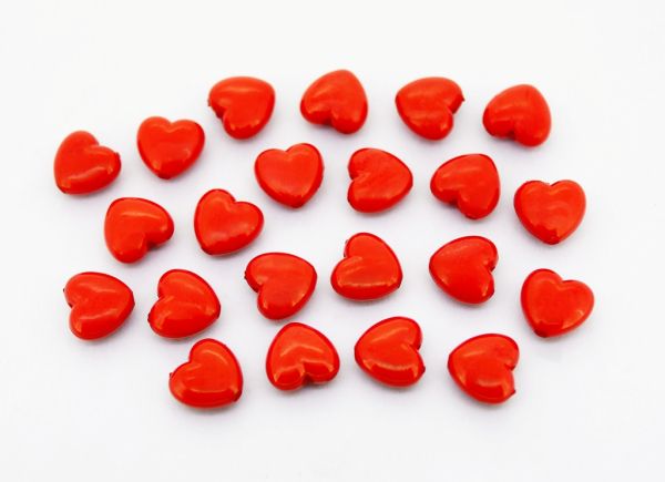 OPAQUE PLASTIC BEADS - HEART 01 - 10x10.5x6mm RED С07 - 50g Hole-1.8mm (125pcs.)