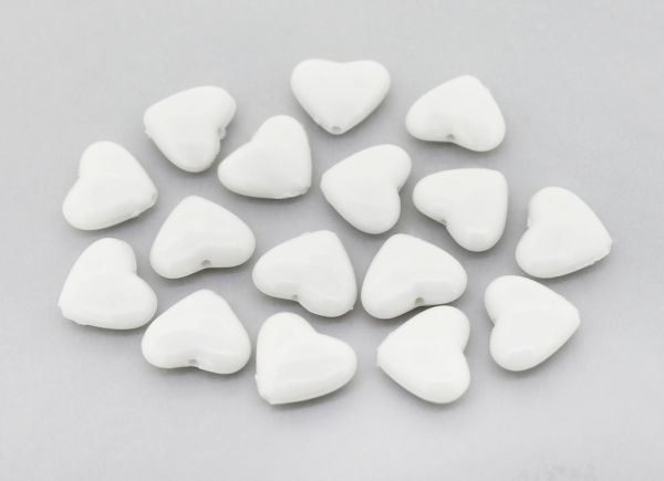 OPAQUE PLASTIC BEADS - HEART 02 - 12x14.5x5.5mm WHITE С01 - PACKAGE 500g Hole-1.5mm (840pcs.)