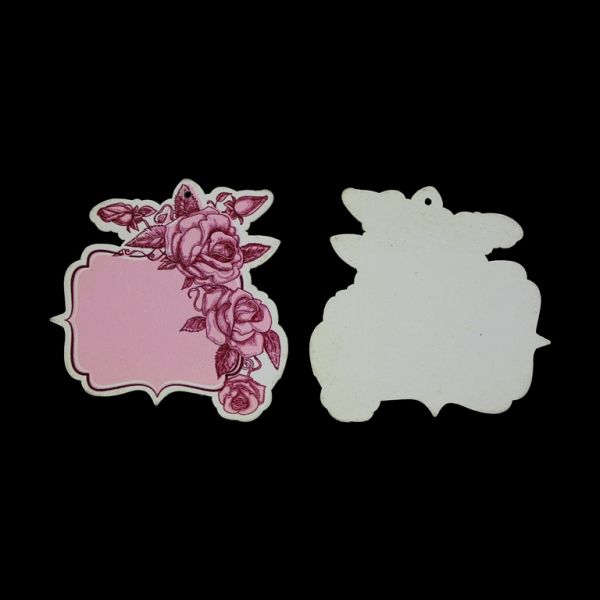 WOODEN FIGURES - PENDANT - FRAME WITH FLOWERS 01 - 55х54х2mm WHITE AND PINK - 2pcs. Hole-2х2.0mm