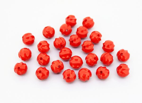 OPAQUE PLASTIC BEADS - BALL STRIPES - 9mm RED С07 - PACKAGE 500g Hole-2.0mm (950pcs.)