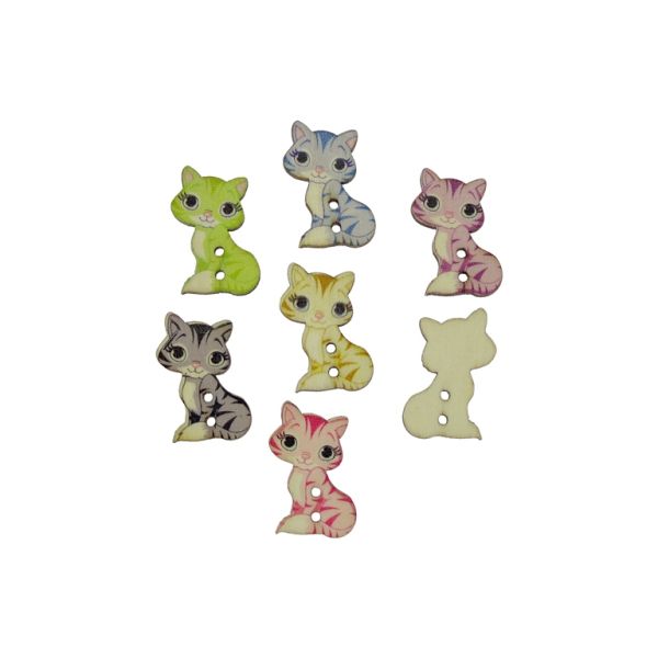 WOODEN FIGURES - BUTTON TYPE - CAT 01 - 19х27х2mm NATURAL AND MIX - 10pcs. Hole-2х2.0mm