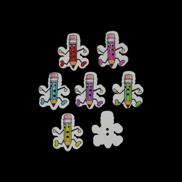 WOODEN FIGURES - BUTTON TYPE - PENCIL 01 - 23х28х2mm WHITE AND MIX - PACKAGE 100pcs. Hole-2х2.0mm