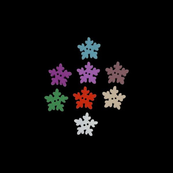 WOODEN FIGURES - BUTTON TYPE - SNOWFLAKE 01 - 18х18х4mm MIX - 10pcs. Hole-2х2.0mm