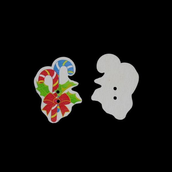 WOODEN FIGURES - BUTTON TYPE - CHRISTMAS - STICKS 01 - 26x36x2mm WHITE WITH RED AND BLUE - 10pcs. Hole-2x2.0mm