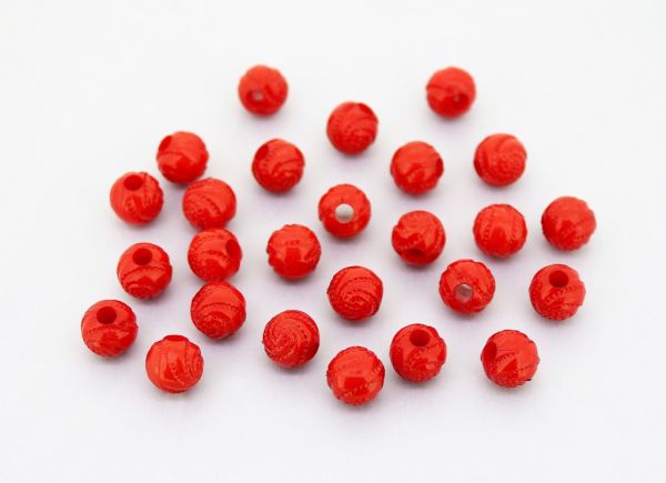 OPAQUE PLASTIC BEADS - BALL SPIRAL - 8mm RED С07 - PACKAGE 500g Hole-2.8mm (1950pcs.)
