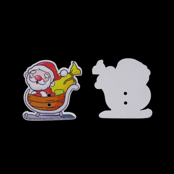 WOODEN FIGURES - BUTTON TYPE - CHRISTMAS - SANTA CLAUS 06 - 31x32x2mm WHITE WITH RED AND YELLOW - 10pcs. Hole-2x2.0mm