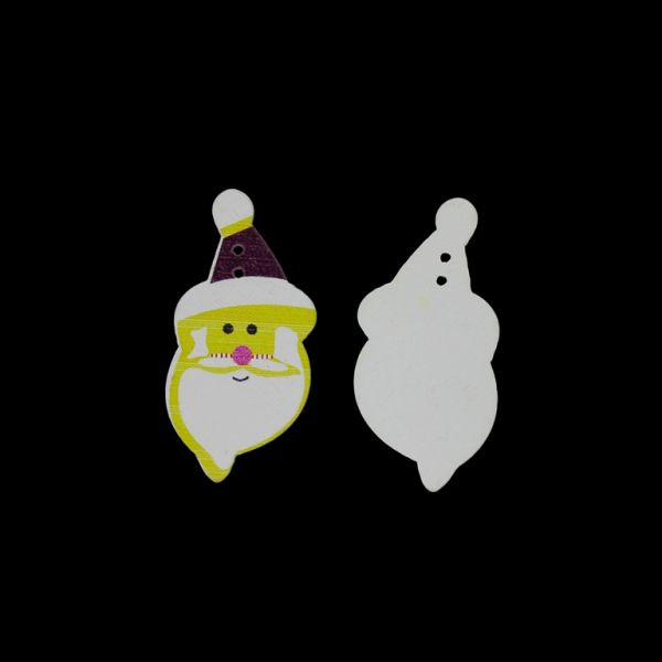 WOODEN FIGURES - BUTTON TYPE - CHRISTMAS - SANTA CLAUS 08 - 20x40x2mm WHITE WITH YELLOW - 10pcs. Hole-2x2.0mm