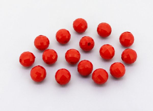 OPAQUE PLASTIC BEADS - BALL FACETED - 8mm RED С07 - PACKAGE 500g Hole-1.8mm (1800pcs.)