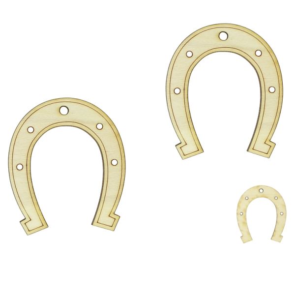 ДЪРВЕНИ ЛАЗЕРНО РЯЗАНИ ФИГУРКИ - ВИСУЛКА - ПОДКОВА 52х60мм (Китай) - НАТУРАЛНО - 5 бр. Отвори-3.5мм и 4х3.0мм