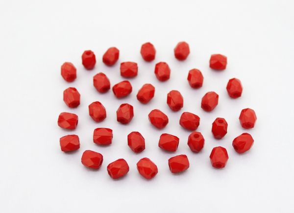OPAQUE PLASTIC BEADS - CYLINDER FACETED - 6.5x5.5mm RED С07 - 50g Hole-1.8mm (390pcs.)