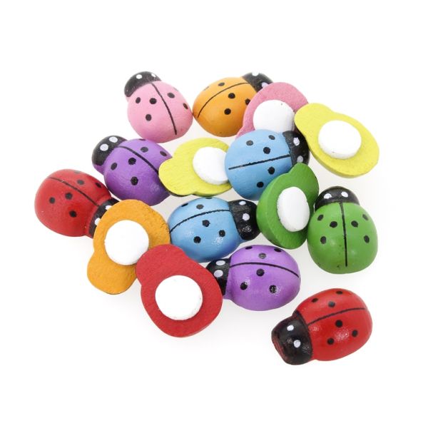 WOODEN LADYBUG WITH STICKER - 14x19x7мм MIX - 20pcs.