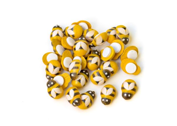 WOODEN BEE WITH STICKER - 9x13x4mm YELLOW - 20pcs.