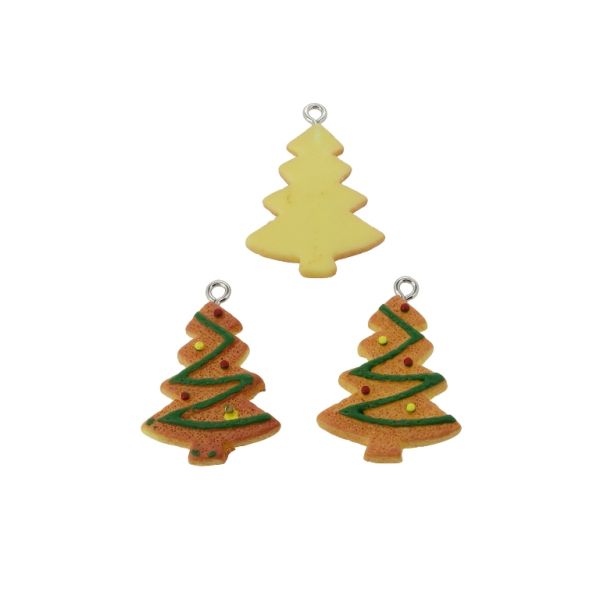PLASTIC BEADS - RESIN 3D - PENDANT - CHRISTMAS TREE 04 - 22x33x3mm ORANGE (DARK) AND COLORFUL - 2pcs. Hole-2.0mm