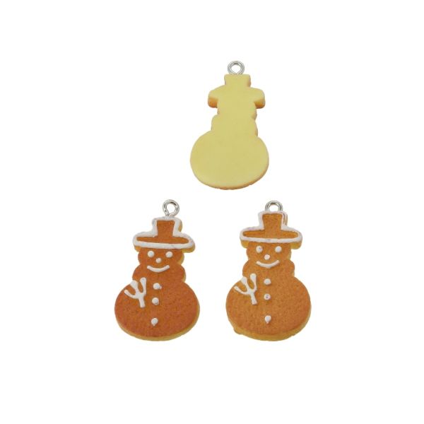 PLASTIC BEADS - RESIN 3D - PENDANT - SNOWMAN 06 - 18x34x4mm ORANGE (DARK) AND WHITE - PACKAGE 30pcs. Hole-2.0mm
