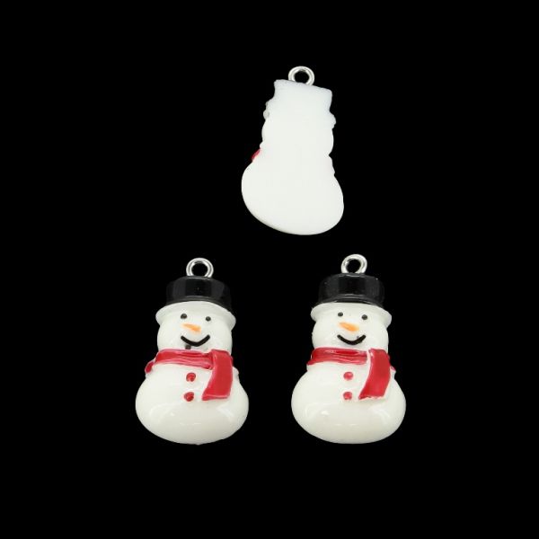 PLASTIC BEADS - RESIN 3D - PENDANT - SNOWMAN 08 - 16x29x5mm WHITE-RED-BLACK - 2pcs. Hole-2.0mm