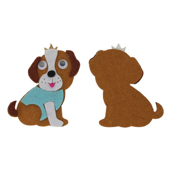 TEXTILE BEADS - FELT - DOG 01 - 70x80mm BROWN-WHITE-BLUE - PACKAGE 10pcs.
