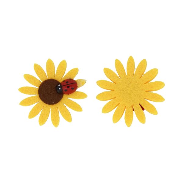 TEXTILE BEADS - FELT - SUNFLOWER WITH LADYBUG 02 - 38mm YELLOW - PACKAGE 25pcs.