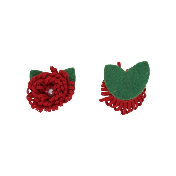 TEXTILE BEADS - FELT - FLOWER 03 - 35x30x15mm RED-GREEN - PACKAGE 10pcs.