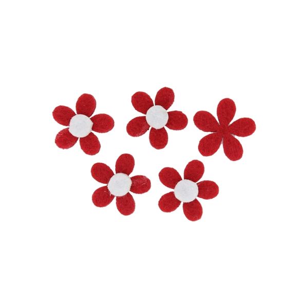TEXTILE BEADS - FELT - FLOWER 06 - 20x20mm RED-WHITE - PACKAGE 30pcs.