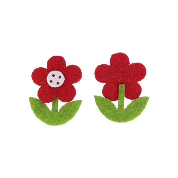 TEXTILE BEADS - FELT - FLOWER WITH LEAVES 01 - 30x40mm RED-WHITE-GREEN - PACKAGE 10pcs.