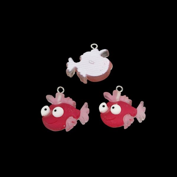 PLASTIC BEADS - RESIN 3D - PENDANT - FISH 01 - 23x24x7mm PINK (DARK) AND PINK (LIGHT) - 2pcs. Hole-2.0mm