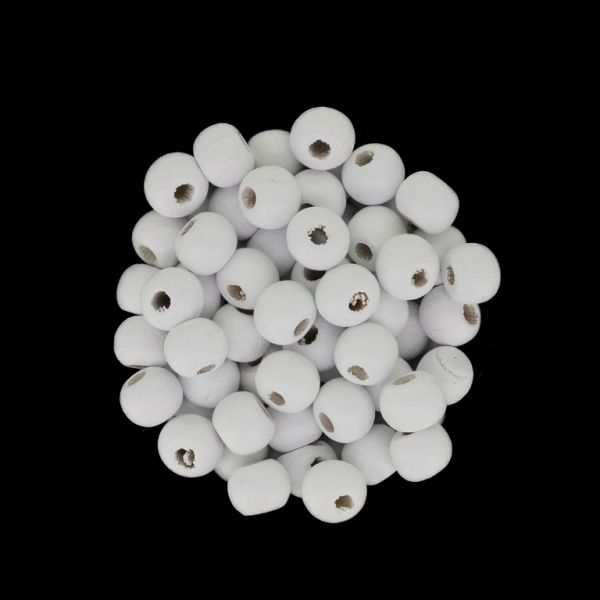 WOODEN BEADS - BALL SHAPED - 7x8mm WHITE - PACKAGE 500g (2800pcs.) Hole-3.0mm