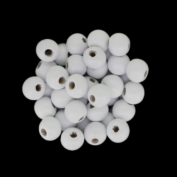 WOODEN BEADS - BALL SHAPED - 9x10mm WHITE - 50g (139pcs.) Hole-3.0mm