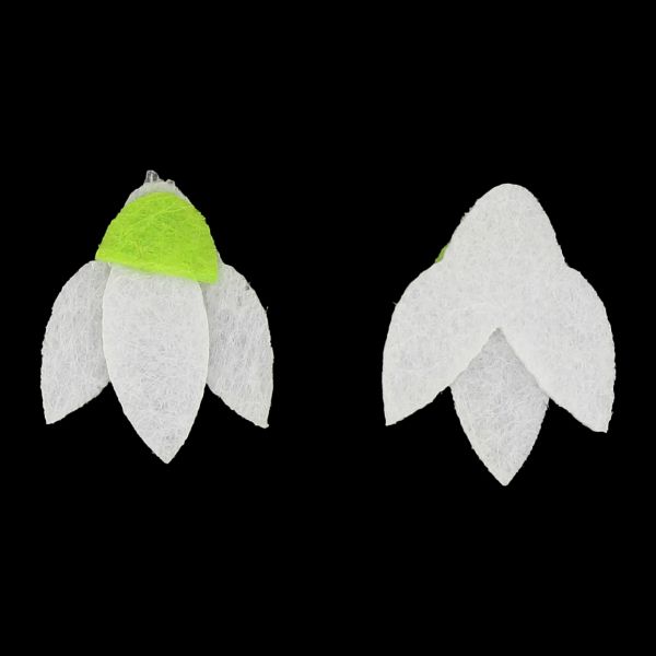 TEXTILE BEADS - FELT - SNOWDROP 01 - 16x20mm WHITE AND GREEN (LIGHT) - PACKAGE 30pcs.