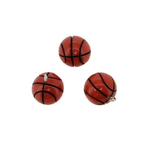 PLASTIC BEADS - RESIN 3D - PENDANT - BASKETBALL 01 - 16x20mm ORANGE (DARK) AND BLACK - PACKAGE 20pcs. Hole-2.0mm