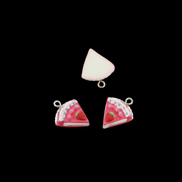 PLASTIC BEADS - RESIN 3D - PENDANT - CAKE WITH STRAWBERRY 02 - 16x21x7mm PINK (DARK)-RED-BLUE-WHITE - 2pcs. Hole-2.0mm