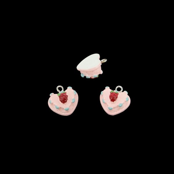 ПЛАСТМАСОВИ МЪНИСТА - РЕЗИН 3D - ВИСУЛКА - ТОРТА СЪРЦЕ 03 - 15х16х10мм РОЗОВО СВ.-ЧЕРВЕНО-СИНЬО-ЗЕЛЕНО - 2 бр. Отвор-2.0мм