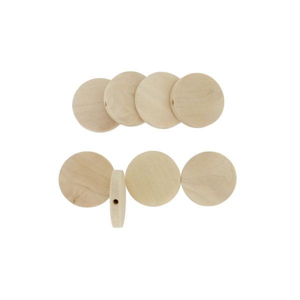 WOODEN BEADS - FLAT ROUND - 20x5mm NATURAL (LIGHT) WITHOUT VARNISH - 20pcs. Hole-1.8mm
