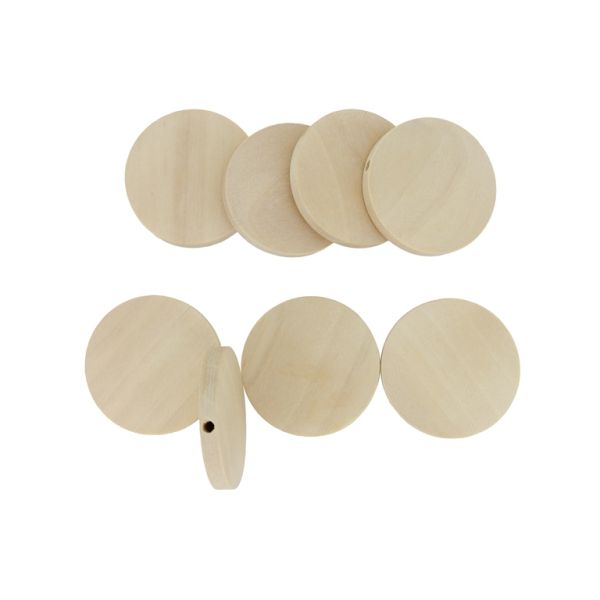 WOODEN BEADS - FLAT ROUND - 25x5mm NATURAL (LIGHT) WITHOUT VARNISH - 10pcs. Hole-1.8mm
