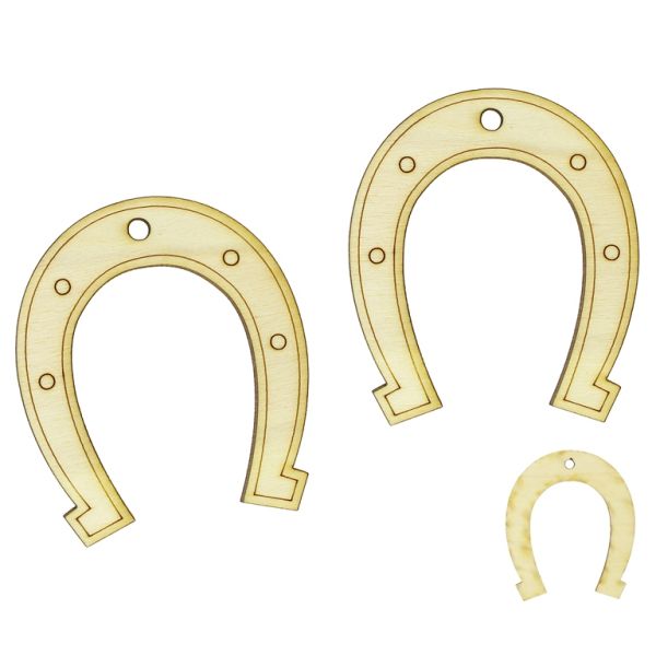 LASER CUT WOODEN FIGURES - PENDANT - HORSESHOE 52x60mm (China) - NATURAL - PACKAGE 50pcs. Hole-4.0mm