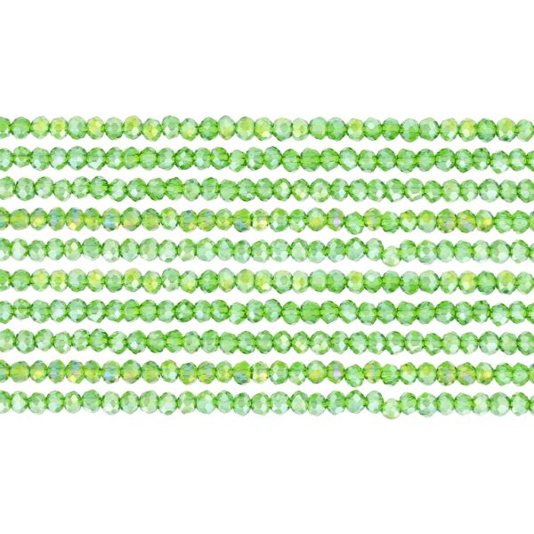 GLASS BEADS - FACETED RONDELLE CRYSTALS - 3x2mm - АВ TRANSPARENT - GREEN (LIGHT) 020AB - PACKAGE (10x126pcs.) Hole-0.8mm