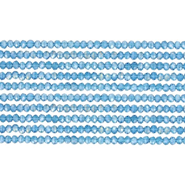 GLASS BEADS - FACETED RONDELLE CRYSTALS - 3x2mm - АВ TRANSPARENT - TURQUOISE BLUE 022AB - STRING (126pcs.) Hole-0.8mm
