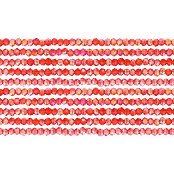 GLASS BEADS - FACETED RONDELLE CRYSTALS - 3x2mm - АВ TRANSPARENT - RED 033AB - STRING (126pcs.) Hole-0.8mm